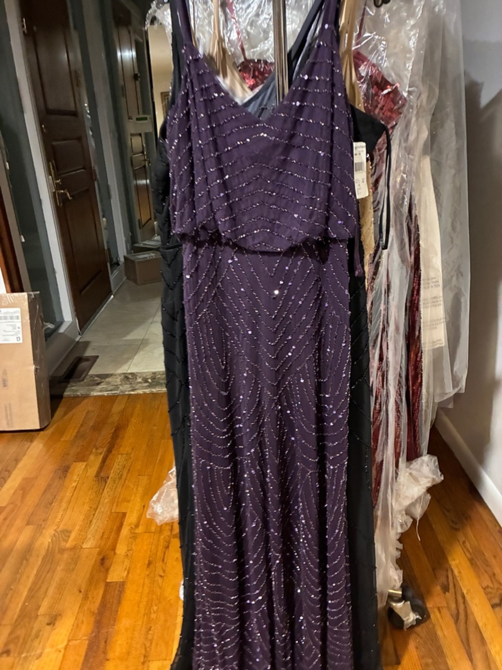 Adrianna Papell Plum Beaded Gown SZ 2 NWT Formal GALA Art Deco Evening MOB Party - Picture 10 of 12